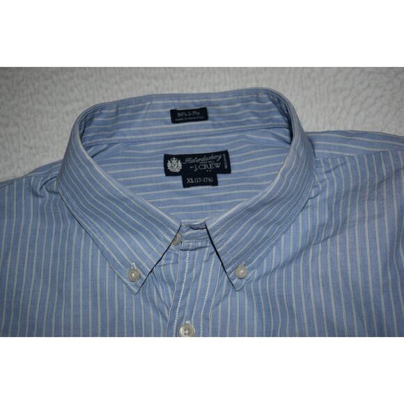 J Crew Haberdashery Dress Shirt Mens Size XL Blue Striped Cotton Front Pocket - Picture 1 of 6